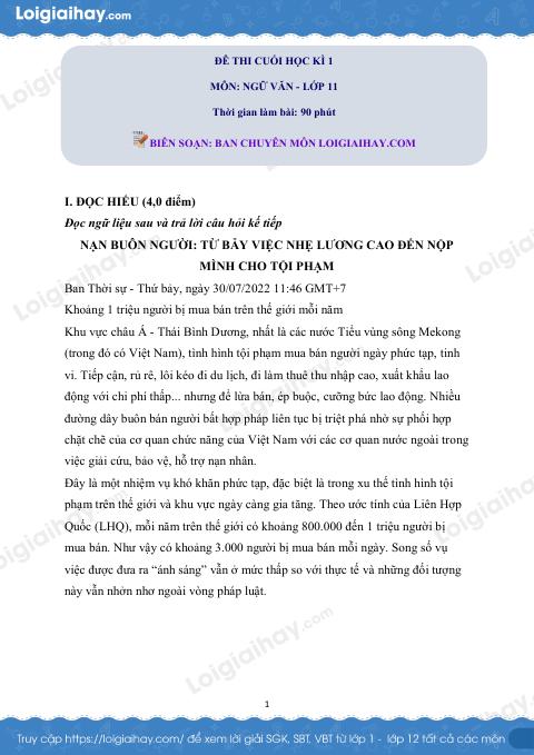 Đề thi học kì 1 Văn 11 Cánh diều - Đề số 7